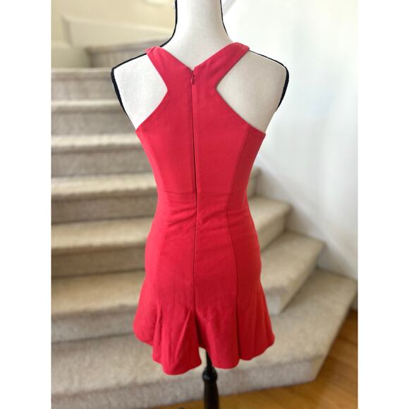 Likely Classic Red Twist Halter Neck Flutter Hem Mini Sheath Dress - Picture 3 of 8